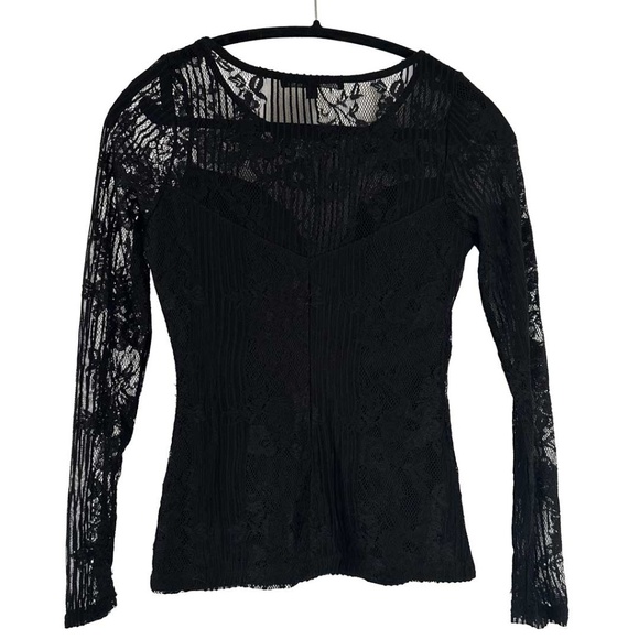 GUESS black unconventional lace Whimsigoth Coquette Dark Fairy Gothic longsleeve - Picture 6 of 8